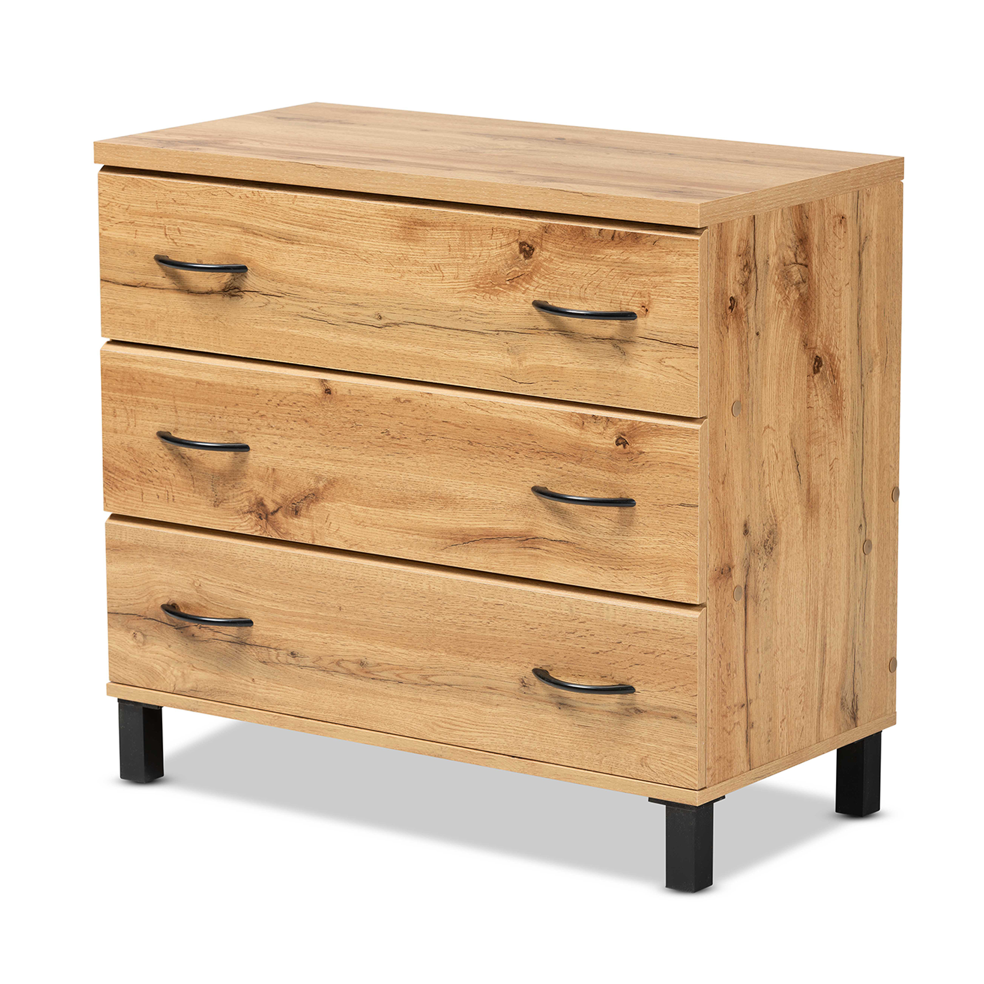 Baxton Studio Maison Modern and Contemporary Oak Brown Finished Wood 3-Drawer Storage Chest